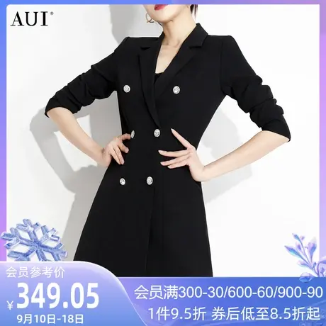 AUI黑色职业通勤西装连衣裙女2023春季新款名媛气质修身a字中长裙图片