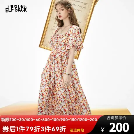 妖精的口袋法式碎花连衣裙女2023夏季新款印花收腰显瘦气质裙子潮图片