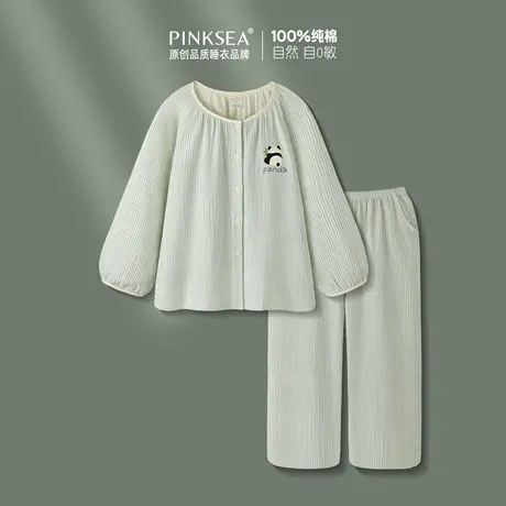 Pinksea睡衣女款春秋季新款纯棉纱布长袖条纹套装全棉女士家居服图片