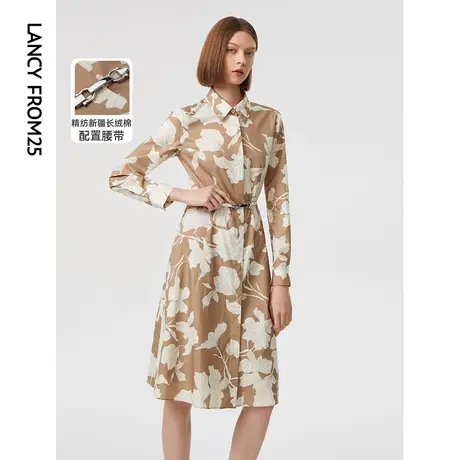 朗姿纯棉法式时尚碎花连衣裙2023春秋季新款修身高级感洋气衬衫裙图片