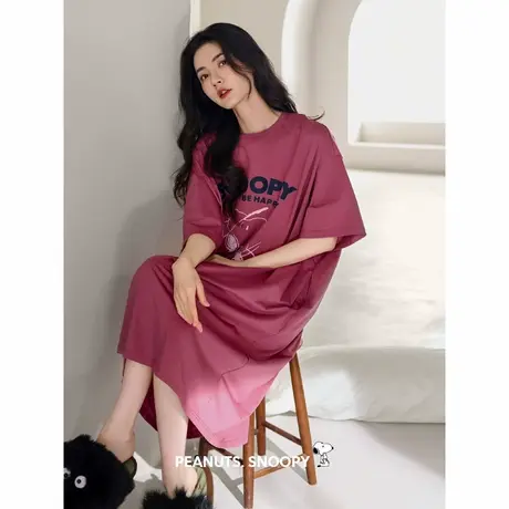 贝妍史努比睡裙女夏凉感莫代尔棉短袖睡衣甜美少女宽松大码连衣裙图片