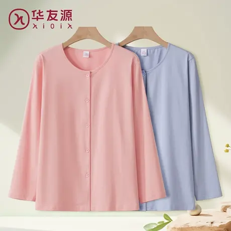中老年人纯棉长袖开衫睡衣女薄款宽松大码开襟上衣T恤空调服汗衫图片