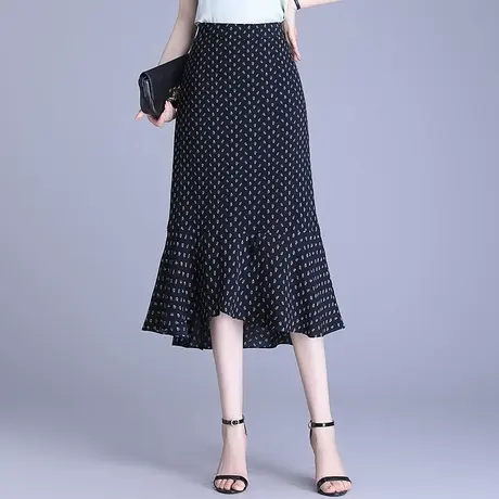 波点鱼尾裙包臀裙女夏季2025新款高腰显瘦中长款不规则a字半身裙图片