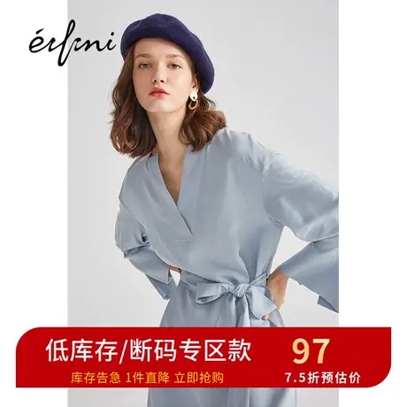 伊芙丽夏季新款气质可甜可盐V领系带天丝连衣裙女1A7999361图片