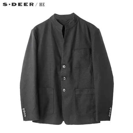 sdeerhe圣迪奥男装休闲简约贴袋装饰创意门襟立领外套H16372225图片
