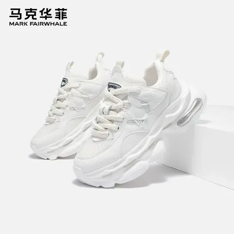 马克华菲男鞋夏季增高老爹鞋2025新款透气白色气垫休闲运动鞋男款图片