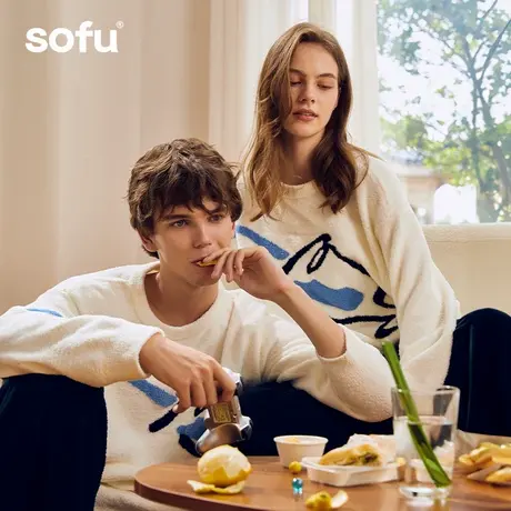 sofu半边绒睡衣女2025秋冬新款加绒加厚保暖情侣家居服套装可外穿图片