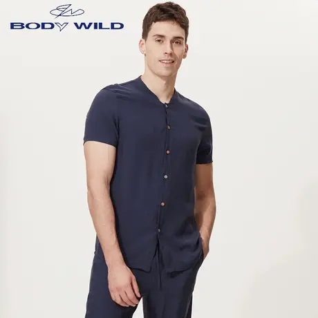 BODY WILD宝迪威德男士衬衫开襟立领短袖家居服上衣男ZBN41IA2图片