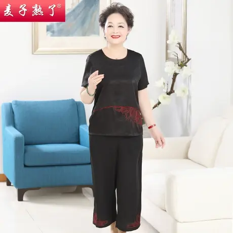 妈妈夏装休闲两件套装阔太太洋气新款短袖T恤上衣裤中老年人女装商品大图