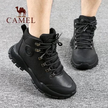 Camel/骆驼男鞋冬季款加绒保暖真头层牛皮高帮爸爸户外休闲男靴子图片