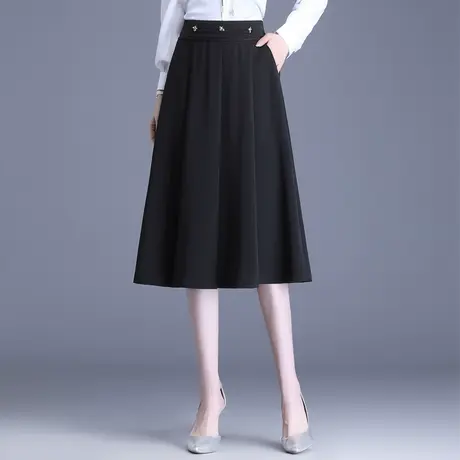 韩版通勤a字裙女春秋2023新款半身裙显瘦高腰中长款休闲百褶裙子图片