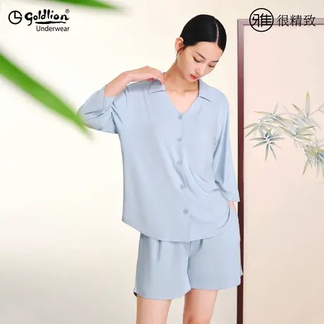 【清】金利来睡衣女夏季款冰丝莫代尔家居服带胸垫一体睡衣裤套装图片