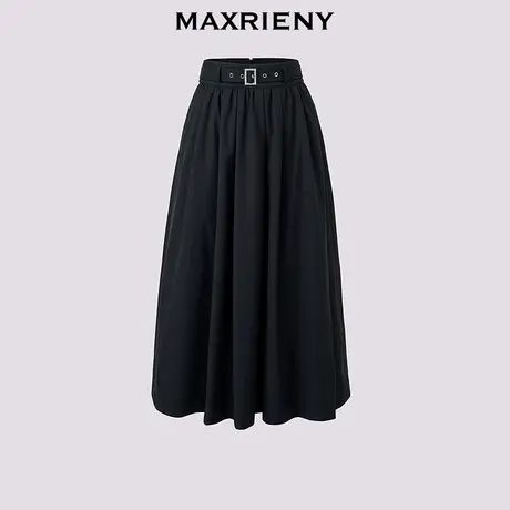 【奥莱】MAXRIENY高知穿搭梭织半裙复古赫本抽褶大伞裙裙子图片