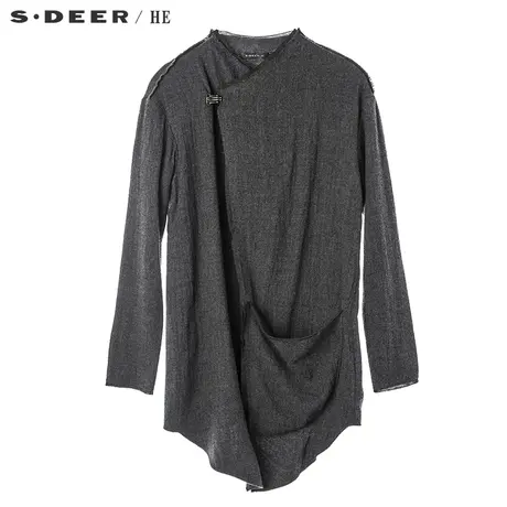 sdeerhe圣迪奥斜襟搭扣设计夸张口袋装饰松垮随性长外套H16171765图片