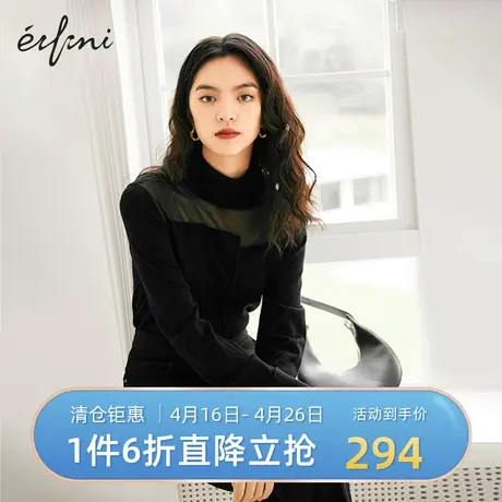 伊芙丽针织衫女秋冬新款长袖高领黑色毛衣女士休闲上衣1C9933361图片