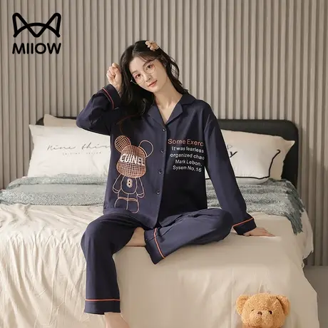 猫人睡衣女春秋季纯棉长袖2023年新款春秋款开衫可外穿家居服套装商品大图