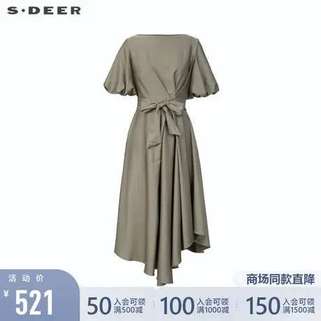 sdeer圣迪奥女装22新款设计款泡泡袖收腰减龄气质连衣裙S222Z1259图片