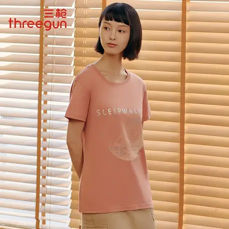 三枪纯棉短袖T恤夏季薄款字母印花ins风休闲女衫全棉套头半袖上衣图片