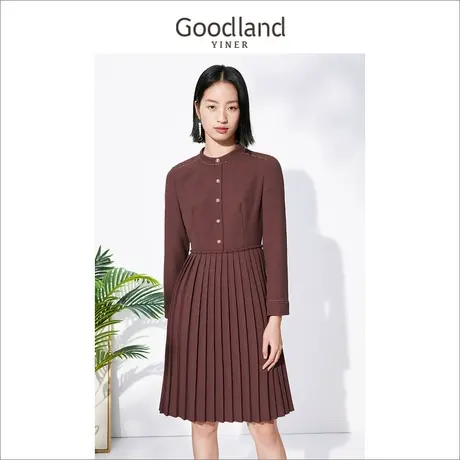 音儿美地女装2022冬季新款重工钉珠针织百褶连衣裙图片