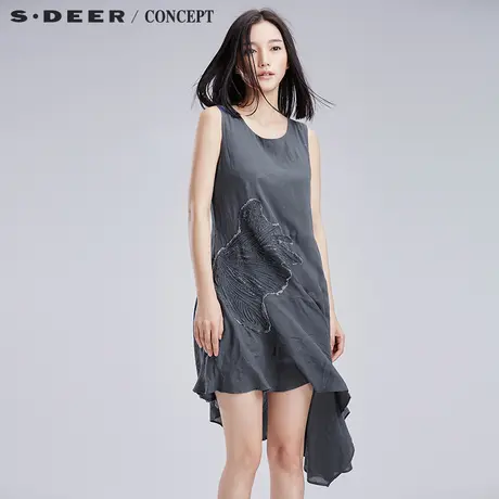 sdeer圣迪奥手感民族绣花肌理连衣裙女夏S16281283图片