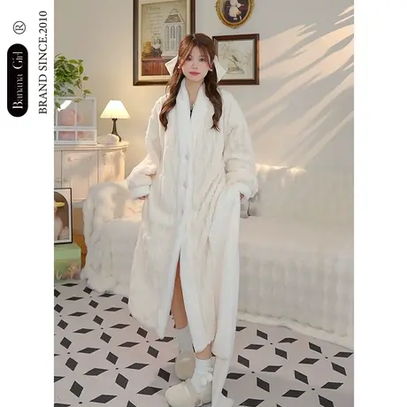 Bananagirl睡衣女冬季简约宽松睡袍大码珊瑚绒加厚保暖家居服女套图片