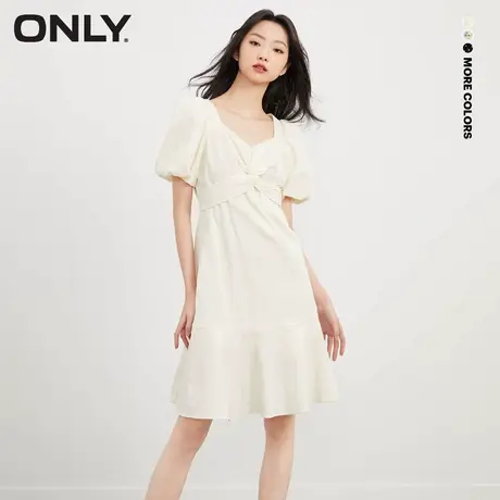 [ONLY奥莱]春夏新款温柔高腰v领泡泡袖短款连衣裙图片