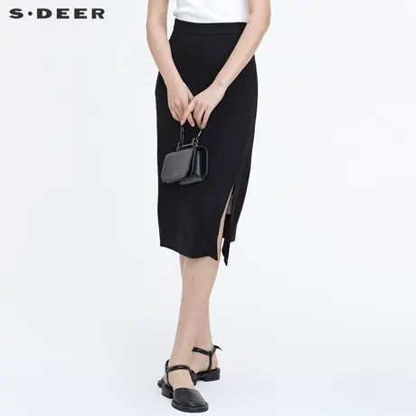 sdeer圣迪奥女装休闲高腰开衩不规则A字长裙S22261115图片
