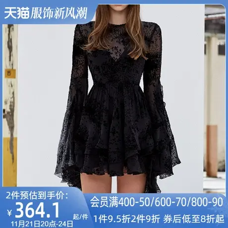 欧洲站小黑裙女2023年春装新款欧美风女装裙子欧货黑色雪纺连衣裙图片