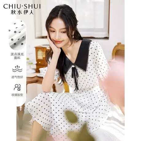秋水伊人气质小香风雪纺连衣裙2022年夏装新款女装复古波点裙子女图片