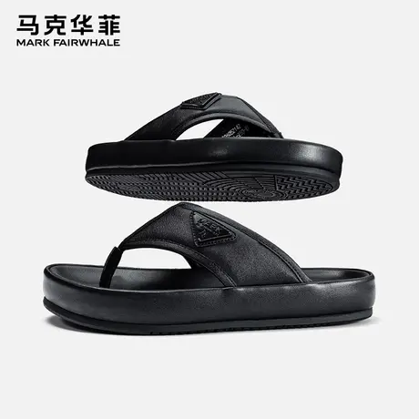 马克华菲人字拖男外穿夏季2024年新款防滑防臭凉鞋真皮沙滩凉拖鞋图片