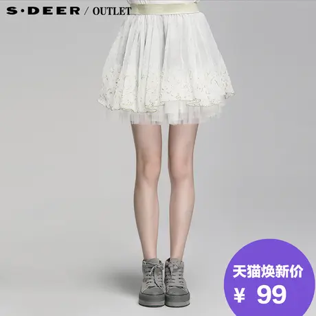 s.deer圣迪奥专柜正品清新印花网纱摆半裙S13181303图片