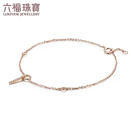 六福珠宝几何圆形18K玫瑰金钻石手链女简约彩金钻石手饰定价N095图片