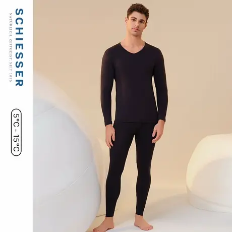 SCHIESSER舒雅25秋冬新品S2男士舒美棉3A抗菌抑菌V领保暖内衣套装图片