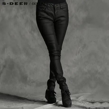 sdeer圣迪奥女2017秋装弹力质感修身亮面牛仔裤休闲长裤S15380813商品大图