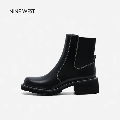Nine West/玖熙百搭切尔西靴2023年冬季新款厚底增高牛皮弹力短靴商品大图