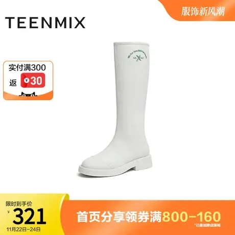 天美意平底休闲靴女圆头保暖长靴厚底高筒靴子冬NTX08DG2奥莱图片