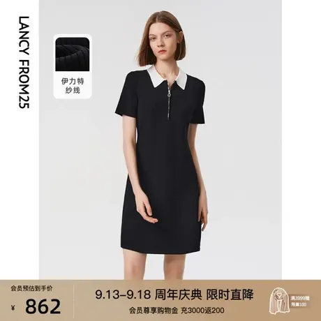 朗姿黑色复古高级感显瘦连衣裙2023年春季新款气质别致独特衬衫裙图片