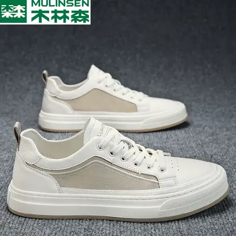 木林森秋季百搭男鞋2023新款低帮休闲小白潮鞋青少年软底运动板鞋图片