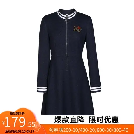 【艾格】2023春新款中长款女时尚气质收腰显瘦修身A字裙连衣裙子图片
