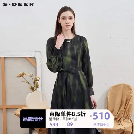 sdeer圣迪奥女装文艺OL风圆领晕染收腰连衣裙S24161202图片