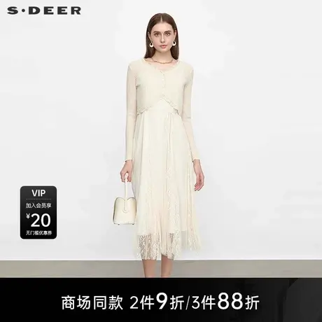 【商场同款】sdeer圣迪奥女田园风网纱针织衫吊带裙套装S25281404图片