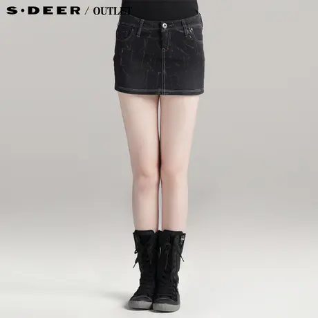 sdeer圣迪奥女时尚牛仔休闲打底裤短裙半身裙3381387图片
