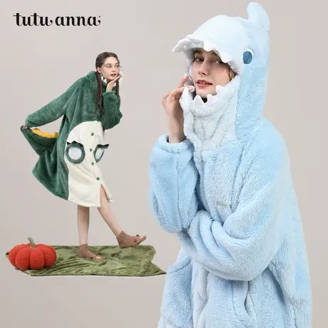 tutuanna秋冬珊瑚绒睡衣女 保暖羊羔绒加厚动物形象睡袍家居服女图片