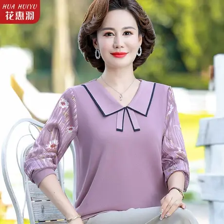 妈妈秋装新款时尚小衫中老年女装洋气春秋针织上衣中年翻领打底衫商品大图
