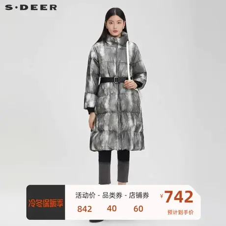 sdeer圣迪奥女装时尚高领收腰长款羽绒服S22482404图片