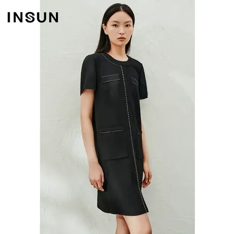 INSUN恩裳线上专选夏季仿醋酸直筒小香风连衣裙图片