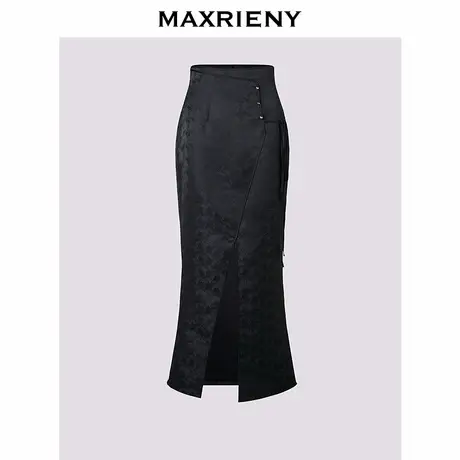【奥莱】MAXRIENY国风新中式提花高腰开叉半裙提花鱼尾中长裙图片