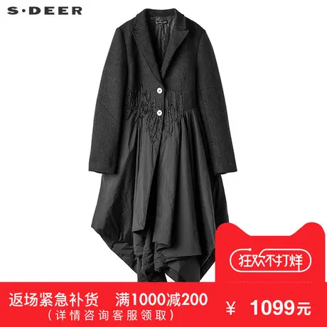 sdeer圣迪奥女装冬欧式宫廷风毛呢拼接布艺装饰长款棉衣S17481888图片