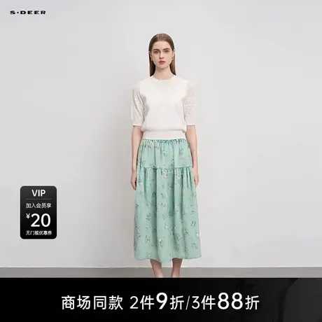 【商场同款】sdeer圣迪奥女田园风松紧拼接碎花A字长裙S25281104图片