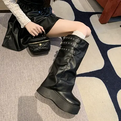 厚底百搭长筒靴女2025新款秋季气质增高时尚裤管靴小个子显瘦靴子图片